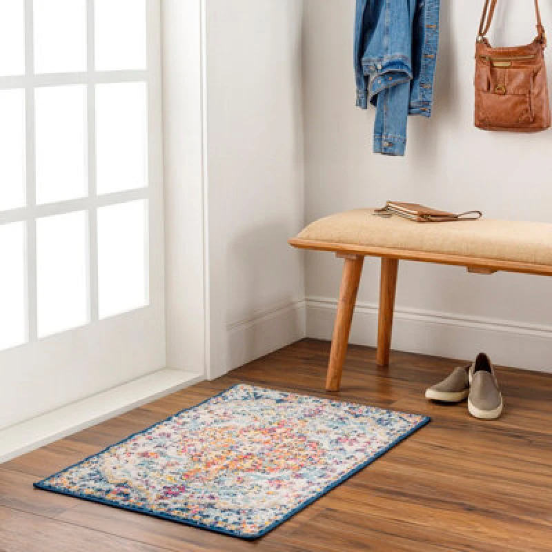 Image of Livabliss Vintage Oriental Boho Saffron/navy Lou Area Rug 60 X 90 Cm - Easy Care, Non Shedding, Ideal For Living Room & Bedroom