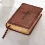 Image of kjv holy bible large print compact saddle tan faux leather w ribbon marker