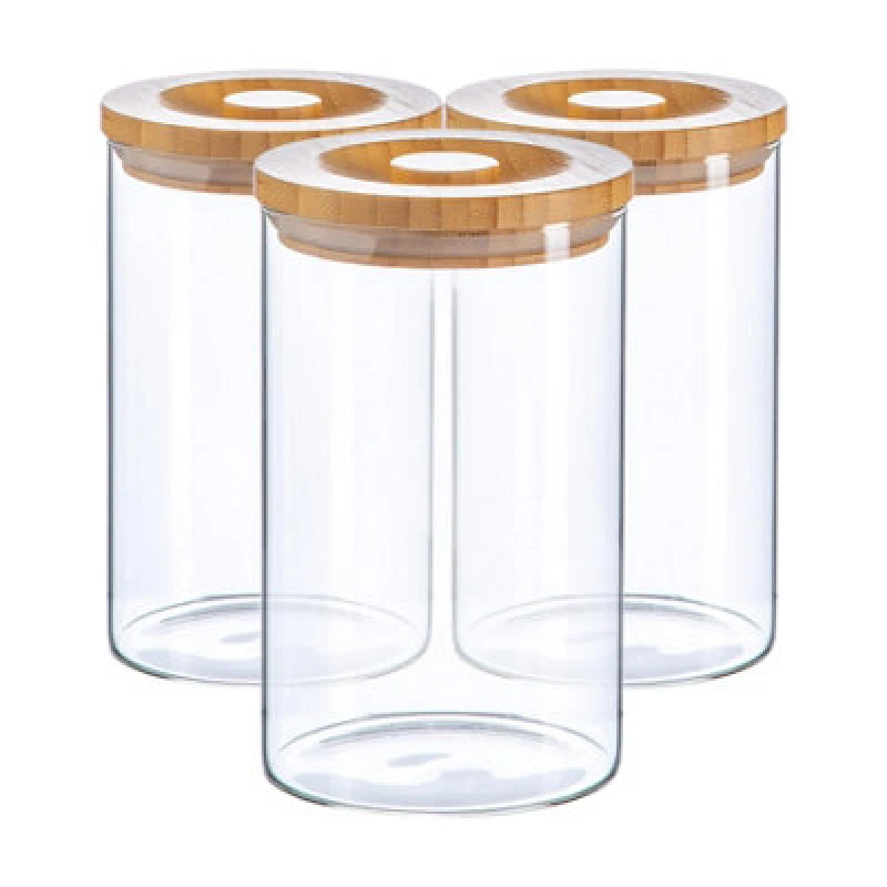 Image of Argon Tableware Scandi Storage Jar with Wooden Lid 1 Litre Pack of 3 Clear