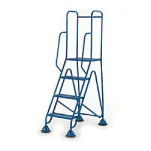 image of FORT Ladder with Mesh Tread and Full Handrail 4 Steps Blue Capacity: 150 kg