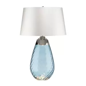 image of Table Lamp Blue tinted Glass & Off White Shade LED E27 60W Bulb d01881