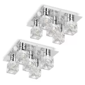 image of Ritz Ice Cube Pair of 5 Way Silver Ceiling Light (Semi-Flush)s