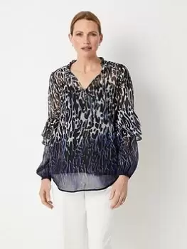 Image of Wallis Animal Print Top - Cobalt, Blue, Size 10, Women