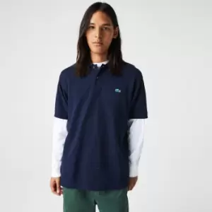 Image of Lacoste Mens Classic Fit Speckled Print Cotton Pique Polo Shirt Size 3 - S Navy Blue