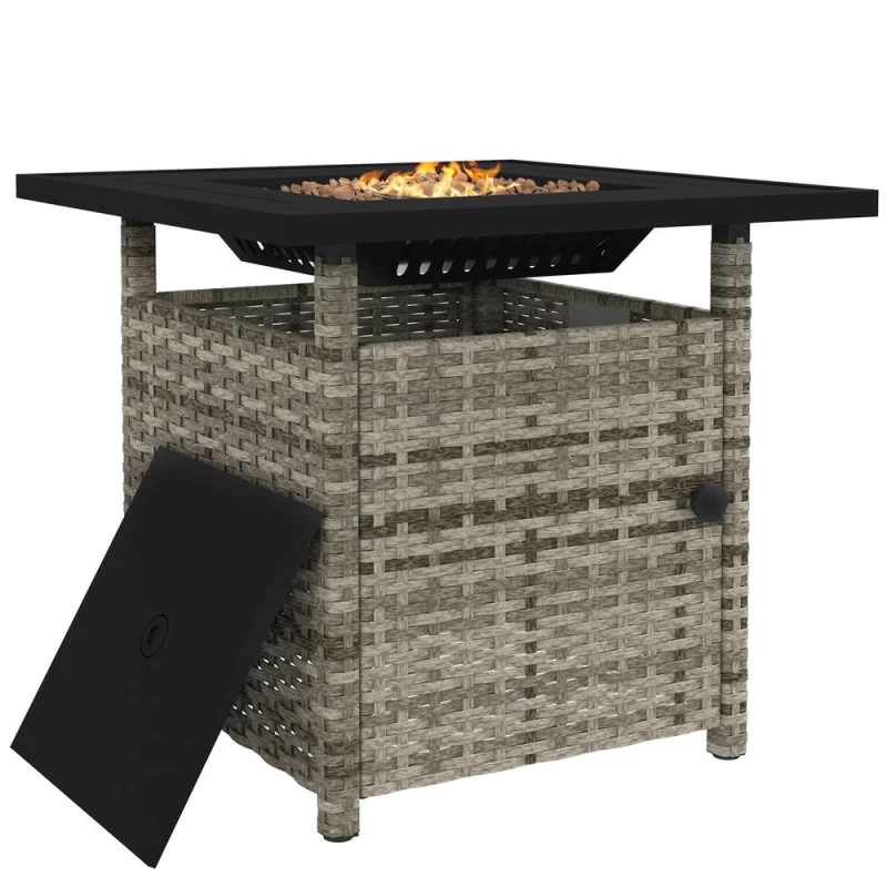 Image of Outsunny 50,000 BTU Rattan Fire Pits for Garden, Propane Fire Pit Table, Grey 867-209V70GG