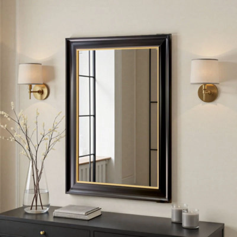 Image of Yearn Georgian Black Gold Framed Bevelled Mirror