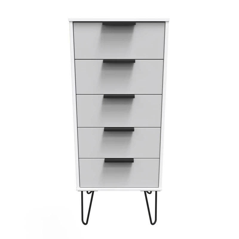 Image of Osaka 5 Drawer Tall Bedside Cabinet In Grey & White (Ready Assembled)