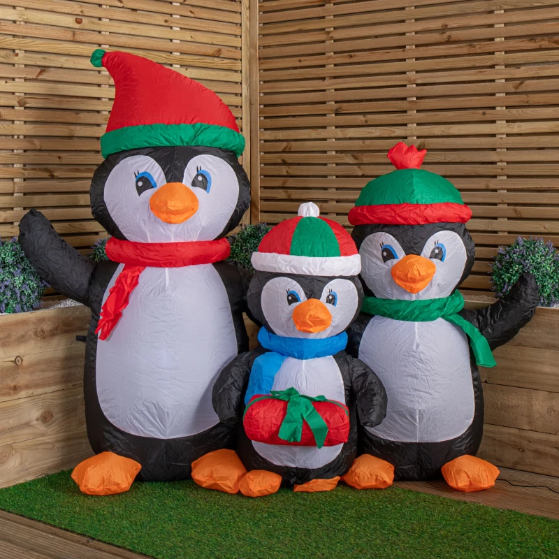Image of Samuel Alexander 1.5m Inflatable LED Lit Penguin Family Indoor Outdoor Christmas Decoration with 12 Warm White LEDs White Unisex