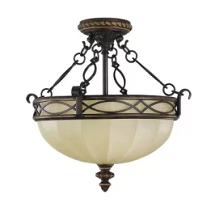 Image of Drawing Room 3 Light Semi Flush Ceiling Light Walnut, E27