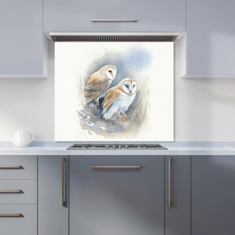 Image of Warren Reed - Designer Barn Ano Owls Watercolour Kitchen Splashback in Brown Size: 600mm x 750mm Brown Unisex 600mm x 750mm