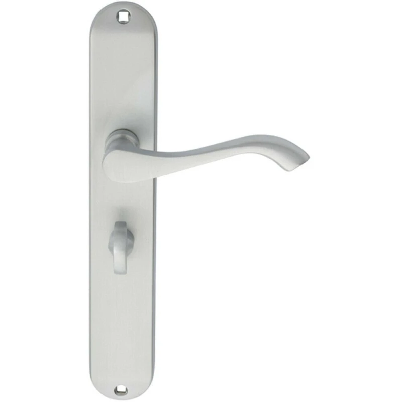 Image of Loops PAIR Curved Handle on Long Slim Bathroom Backplate 241 x 40mm Satin Chrome Multi