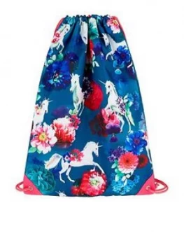 Monsoon Girls Unicorn Floral Drawstring Backpack - Navy