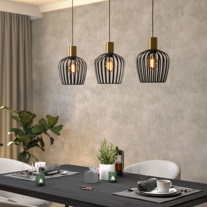 Image of EGLO Eglo Empoli Black & Brushed Brass 3 Pendant Light WBS Black One Size Unisex 9008606299898