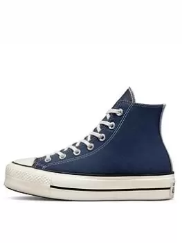 Image of Converse Chuck Taylor All Star Lift Platform Denim Fashion Hi-Tops - Blue, Navy, Size 4, Women