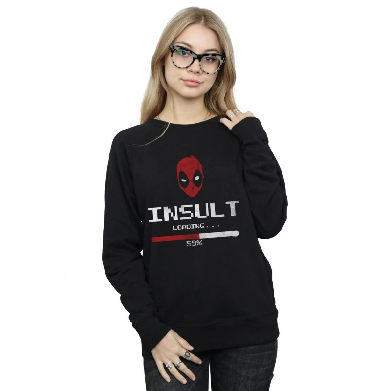 Image of Marvel Deadpool Insult Loading Sweatshirt Black female
