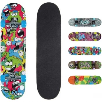 image of Xootz Kids Complete Beginners Double Kick Trick Skateboard Maple Deck - 31 x 8" Chomper