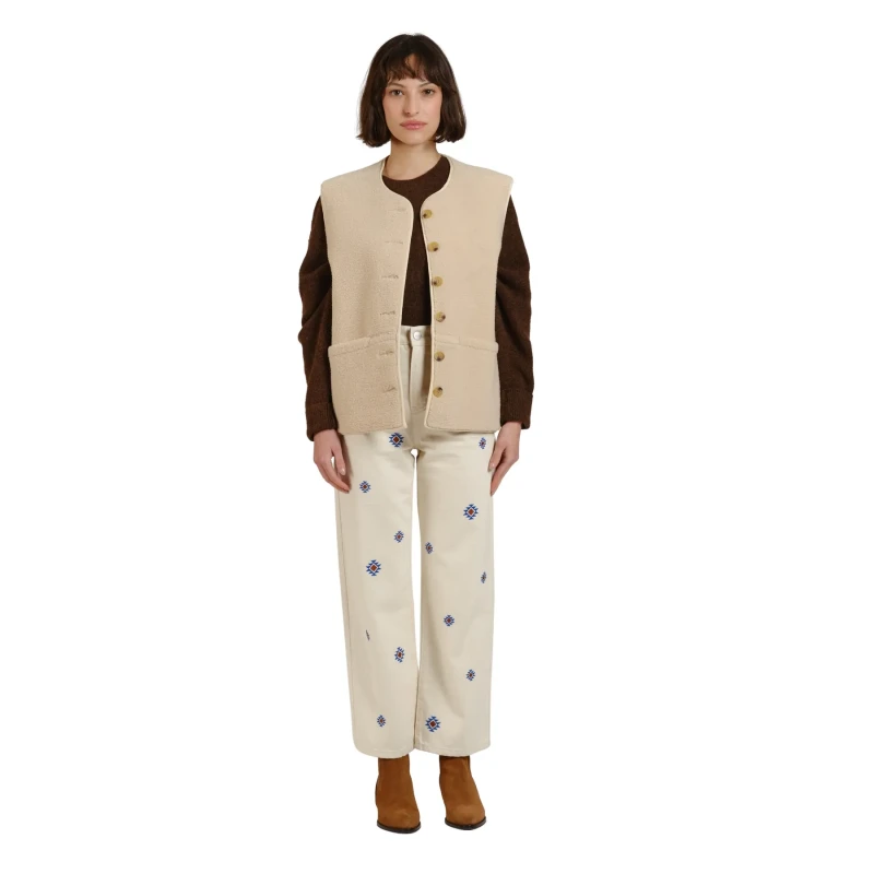 Image of F.A.M. Paris Sleeveless jacket For Her F.A.M. Paris Vita Beige Female XS