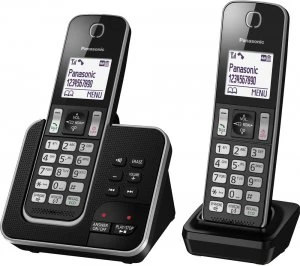 Image of Panasonic KX-TGD322EB Cordless Phone With Answering Machine Twin Handsets