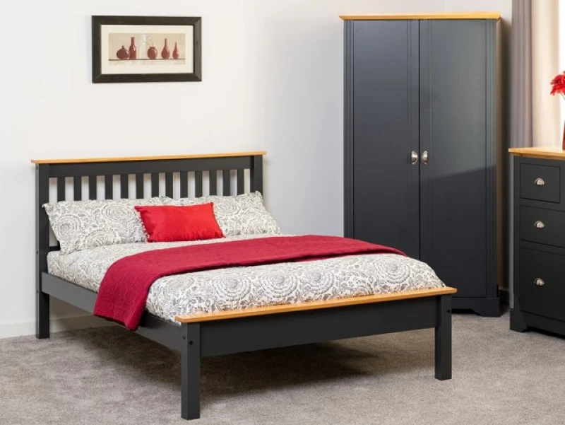 Image of Seconique Monaco 4ft Small Double Grey and Oak Wooden Bed Frame Low Footend