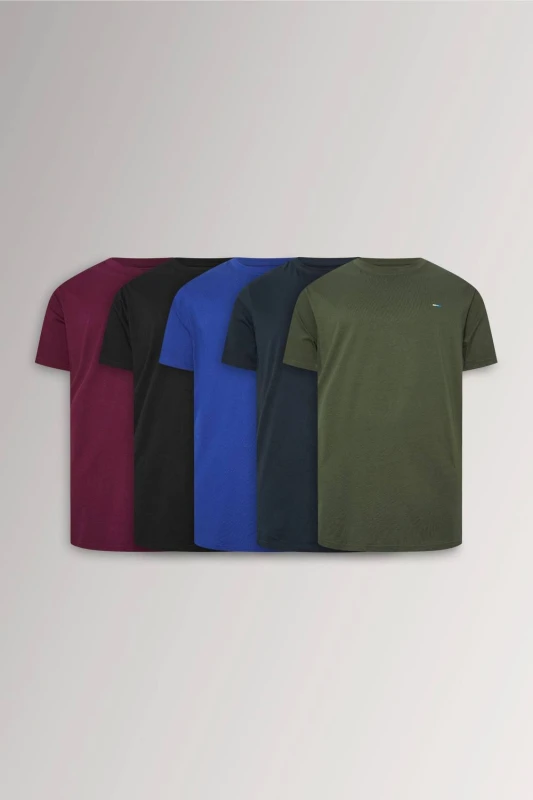 Image of BadRhino Mens 5 Pack Extra Long T-Shirts in Black Size: 2XL Black Male 2XL