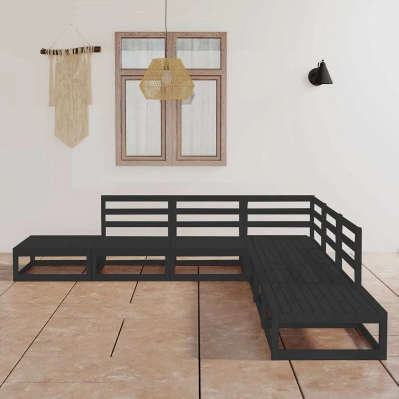 Image of VIDAXL 7 Piece Garden Lounge Set Black Solid Wood Pine Vidaxl 8720286466117