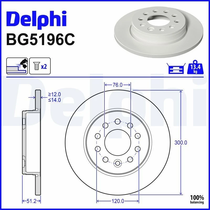 Image of DELPHI Brake disc DELPHI BG5196C