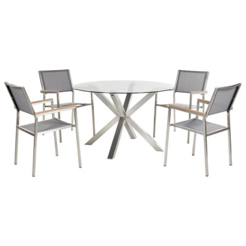 Image of Beliani Garden Dining Set 4 Seater Maletto/grosseto Stainless Steel Silver