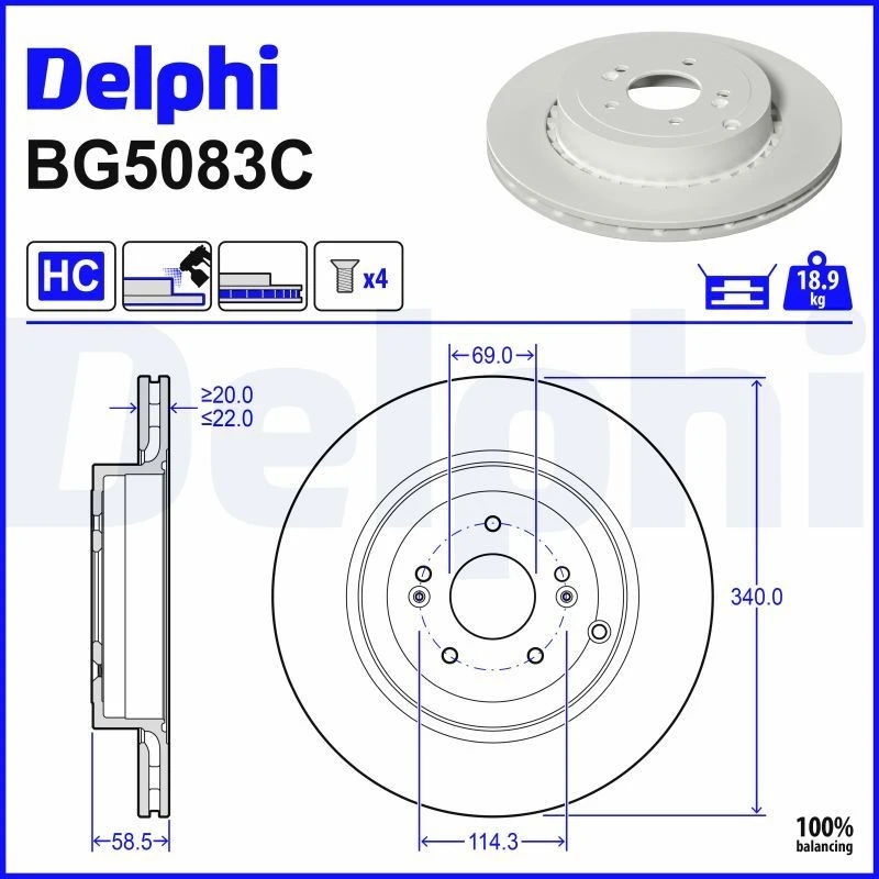 Image of DELPHI Brake disc DELPHI BG5083C