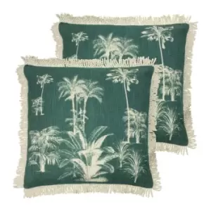 Image of Paoletti Ecuador Twin Pack Polyester Filled Cushions Emerald/Natural