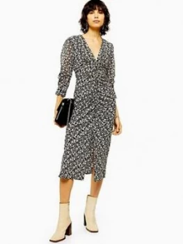 Image of Topshop Floral Midi Dress - Mono, Monochrome, Size 12, Women