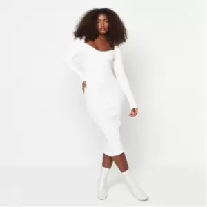 image of Missguided Tall Rib Sweetheart Neck Knit Midaxi Dress - Cream