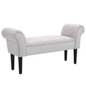 Image of HOMCOM Small Linen Upholstered Ottoman Bench Rolled Arm End Chair, Wood Legs, Grey