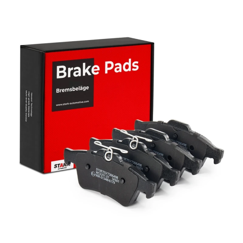 Image of STARK SKFO-1007 Brake pad set Rear Axle, excl. wear warning contact, with spring, with anti-squeak plate Brake Pad Set,disc brake (402)