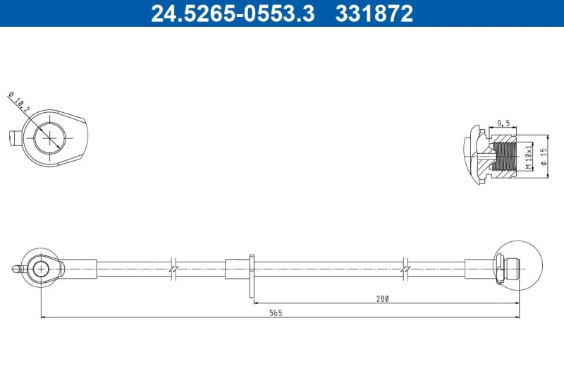 Image of ATE 24.5265-0553.3 Brake Hose without banjo bolt Brake Hose (83)