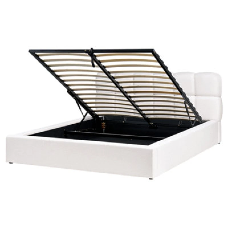 Image of Beliani Ottoman Bed Fabric Baston 160 X 200 Cm (Eu King Size) Off-White