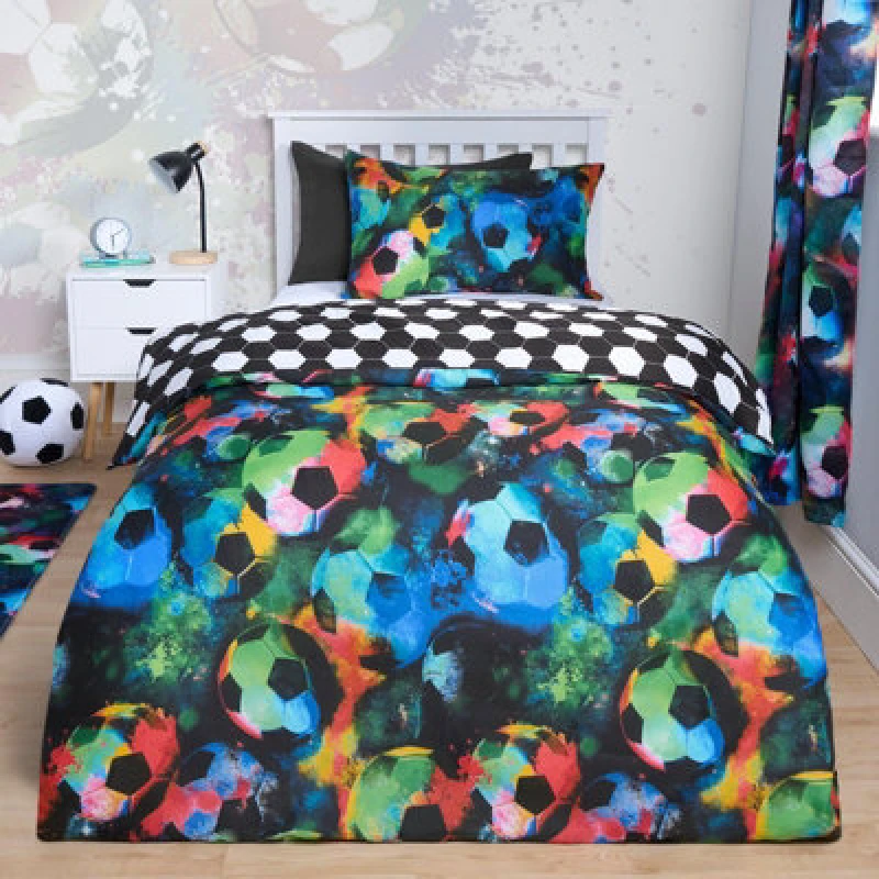 Image of OHS OHS Football Duvet Cover Bedding Set Quilt Pillowcase Soft Reversible Neon in Black Size: Single Black Single Unisex 5027434205301