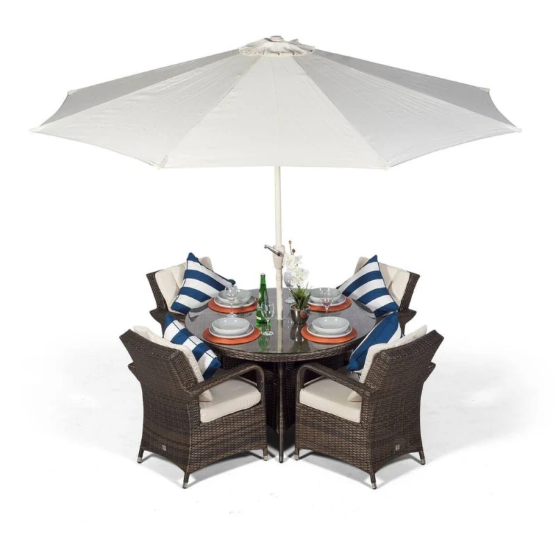 Image of Thats Furniture Arizona Round 4 Seater Rattan Patio Dining Set in Brown Brown Unisex