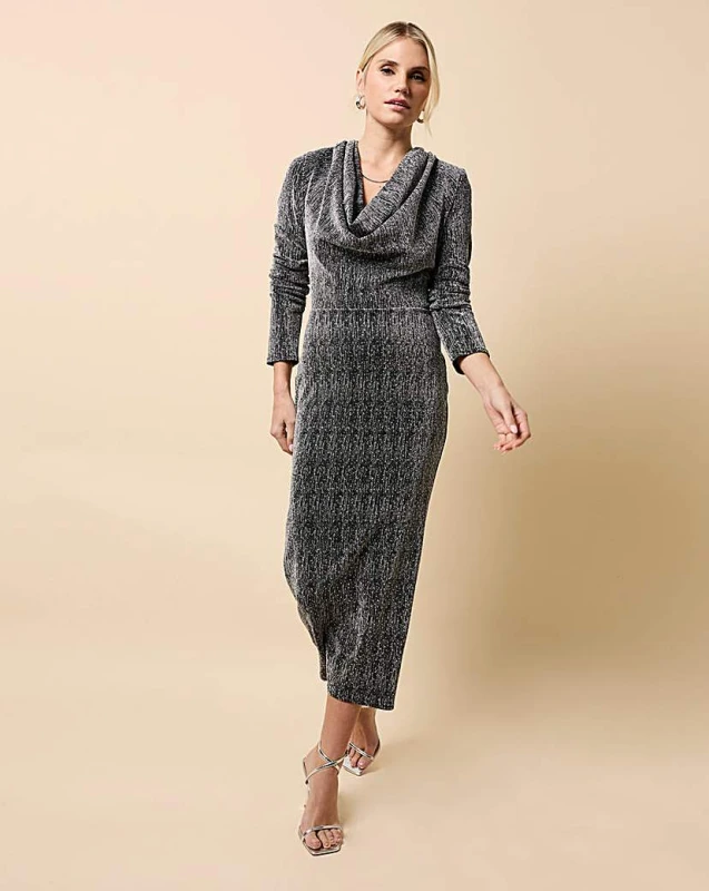 Image of Little Mistress Little Mistress Cowl Neck Midaxi Silver - Little Mistress - Size: 12 Silver Female 12 RF80103