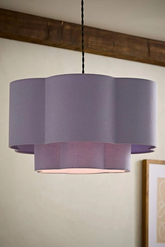 Image of ValueLights Nora 2 Tier Pastel Linen Scallop Easy Fit Pendant Ceiling Lamp Shade in Lilac Lilac Unisex