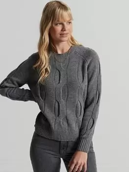 image of Superdry Studios Cable Knit Jumper - Grey, Size 10, Women