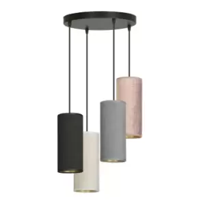 Image of Bente Black Cluster Pendant Ceiling Light with Black, Gray, Pink Fabric Shades, 4x E14