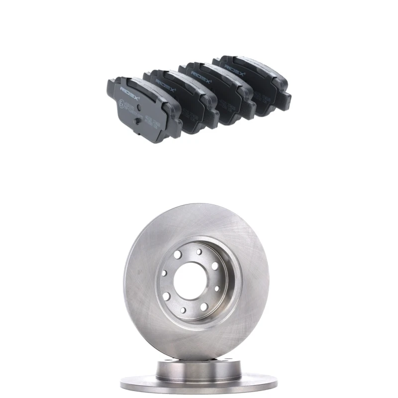 Image of RIDEX 3405B3467 Brake disc and pads set Rear Axle, Brake Disc Type: Solid, not prepared for wear warning indicator Brake Set,disc brakes (3405)