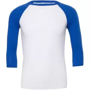 image of Canvas Mens 3/4 Sleeve Baseball T-Shirt (2XL) (White/True Royal)