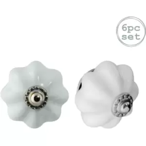 Image of Floral Ceramic Cabinet Knobs - White - Pack of 6 - Nicola Spring