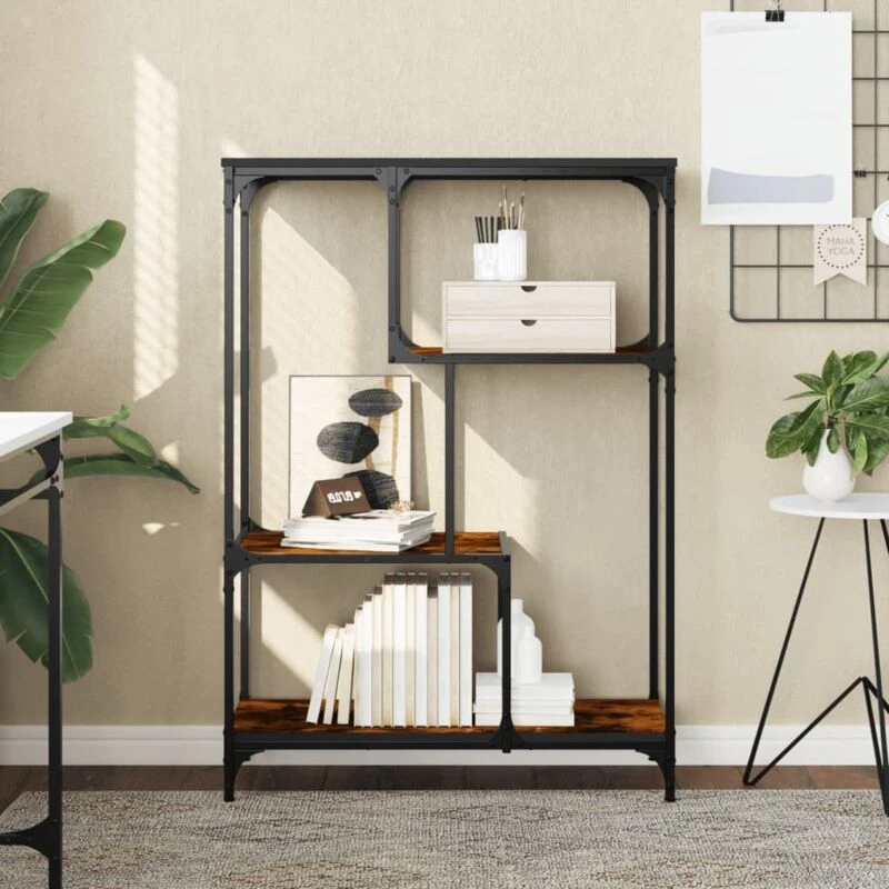 Image of VIDAXL Bookshelf Smoked Oak 81x36x115cm Engineered Wood and Steel Vidaxl 8721012125674