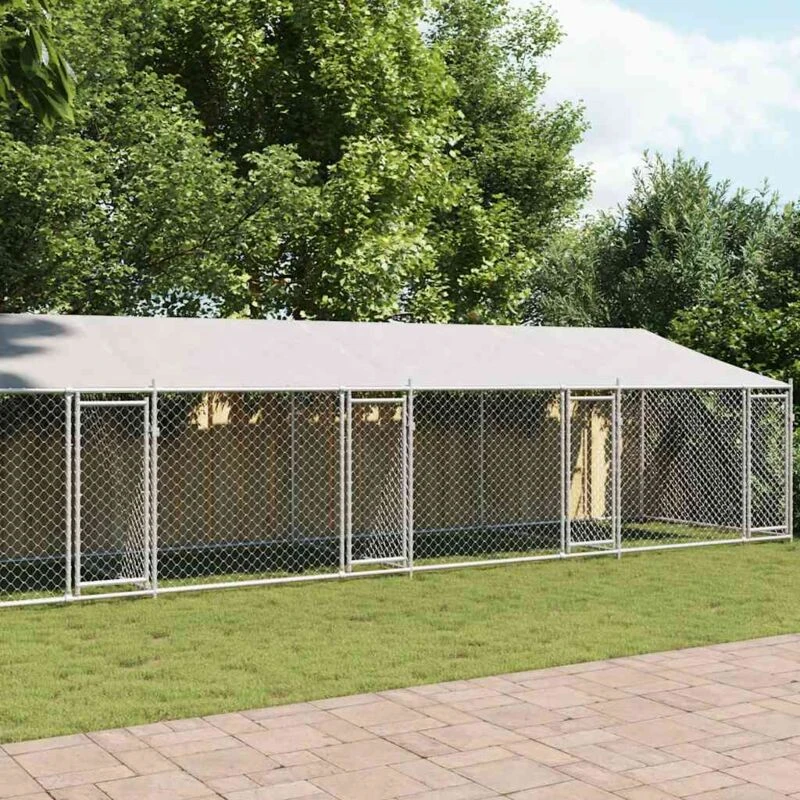 Image of VIDAXL Dog Cage with Roof and Doors Grey 10x2x2 m Galvanised Steel Vidaxl 3209566