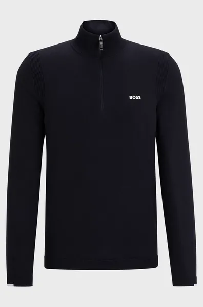 Image of BOSS Green Ever-X_QZ Cotton-Blend Sweatshirt - S Blue Hoodies and Sweatshirts male 50498518-402 S