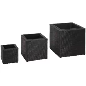 image of Garden Raised Beds 3 pcs Poly Rattan Black Vidaxl Black