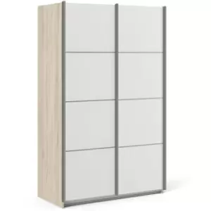 image of Verona Sliding Wardrobe 120cm in Oak with White Doors with 5 Shelves - Oak and White