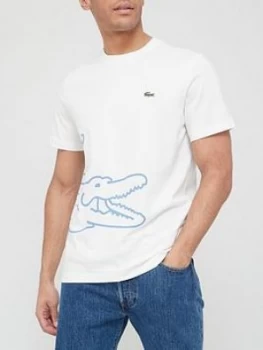 image of Lacoste Oversized Croc Detail T-Shirt - Ecru, Ecru Size M Men